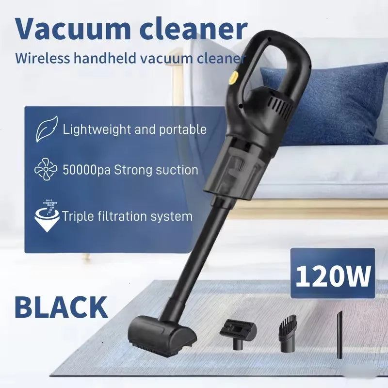 Portable Wireless Car Vacuum Cleaner Chargeable 120W High Power Vacuum Cleaner for Home and Car Dual Use Mini Cleaning Machine