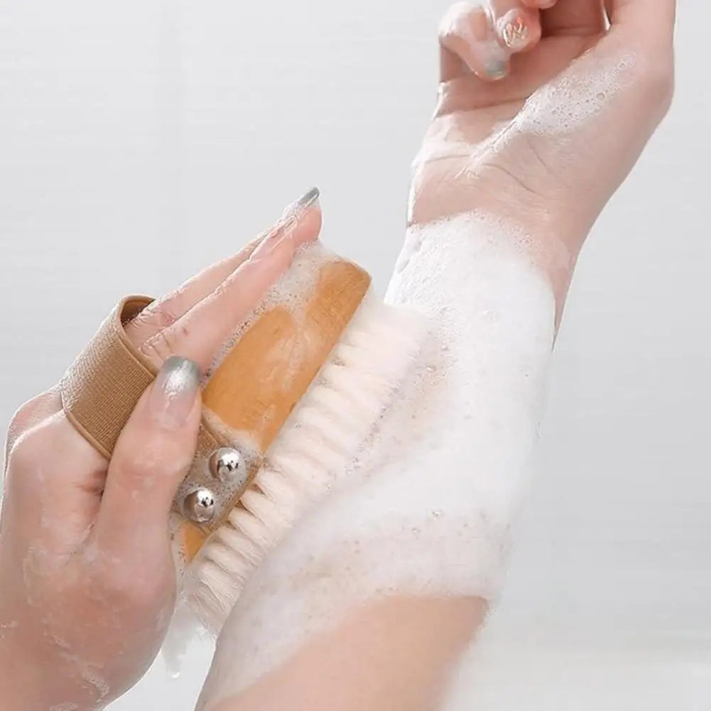 Bath Brush with Beech Wood Handle Soft Nylon Bristles Gentle Exfoliation Scrubber Hanging Shower Brush Bath Accessories