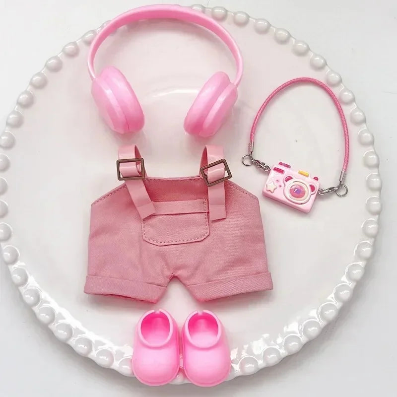 17cm Mini Plush Doll'S Clothes Outfit Accessories For Korea Kpop Exo Labubu Idol Dolls Macaron overalls Clothing Gift
