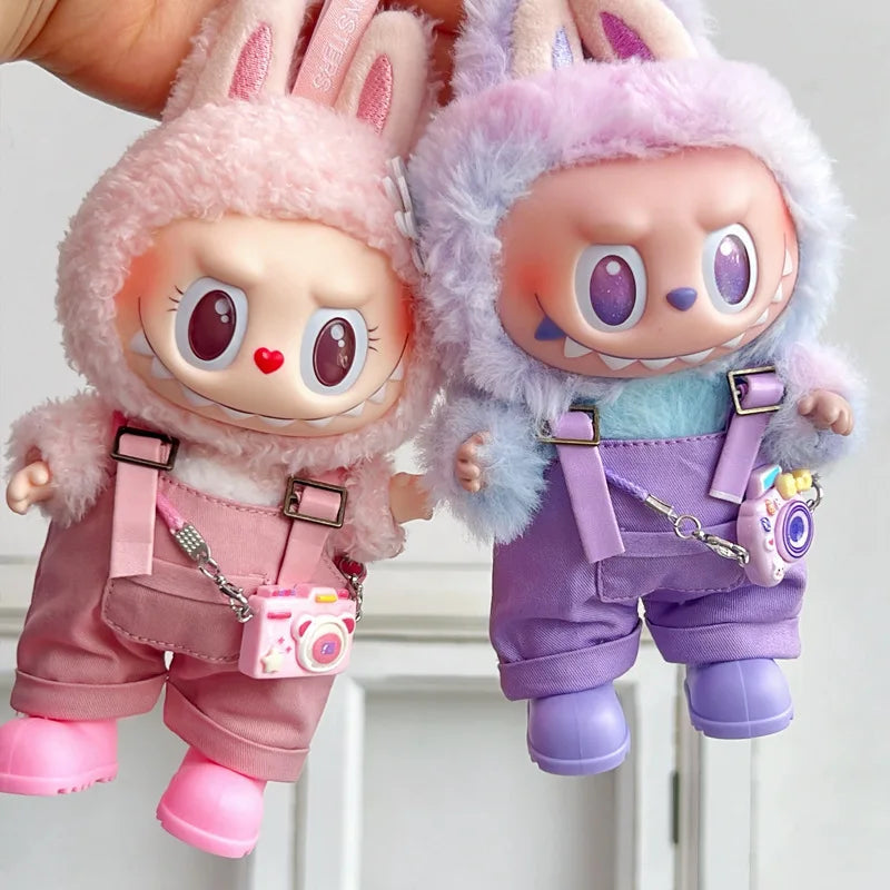 17cm Mini Plush Doll'S Clothes Outfit Accessories For Korea Kpop Exo Labubu Idol overalls pants set Macaron doll Clothing Gift
