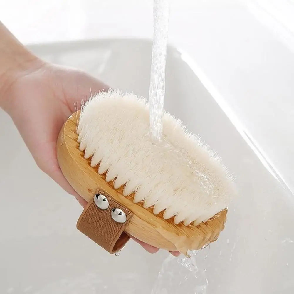 Bath Brush with Beech Wood Handle Soft Nylon Bristles Gentle Exfoliation Scrubber Hanging Shower Brush Bath Accessories