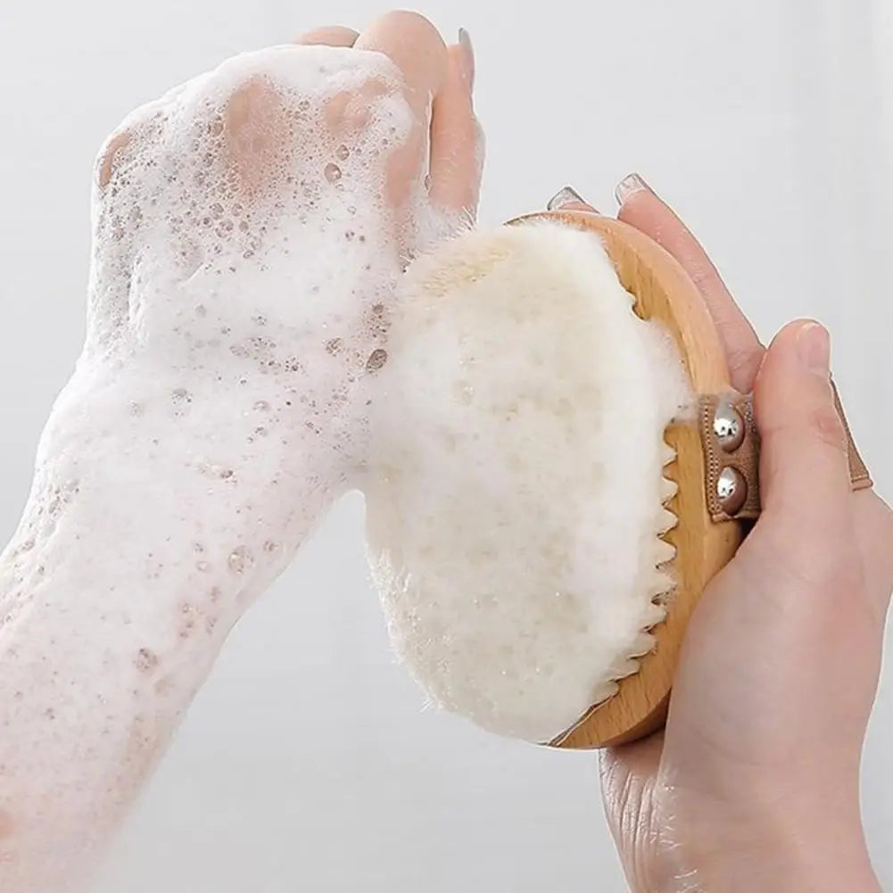Bath Brush with Beech Wood Handle Soft Nylon Bristles Gentle Exfoliation Scrubber Hanging Shower Brush Bath Accessories