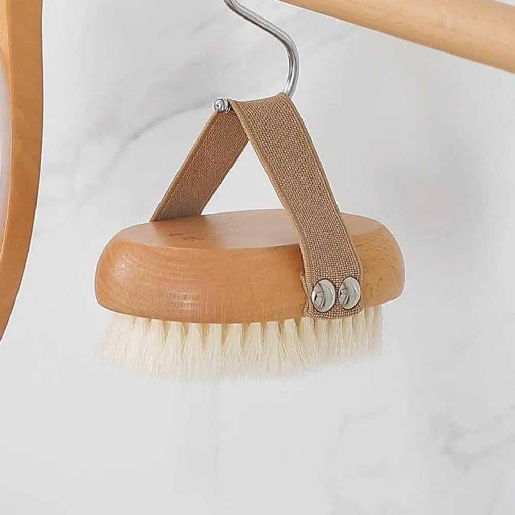 Bath Brush with Beech Wood Handle Soft Nylon Bristles Gentle Exfoliation Scrubber Hanging Shower Brush Bath Accessories