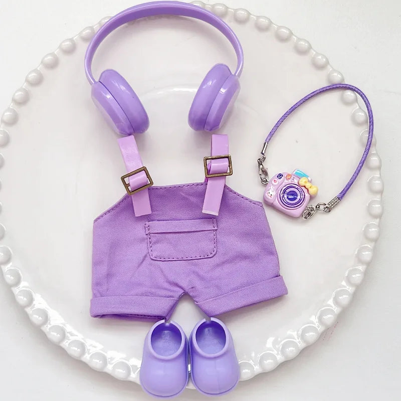 17cm Mini Plush Doll'S Clothes Outfit Accessories For Korea Kpop Exo Labubu Idol overalls pants set Macaron doll Clothing Gift