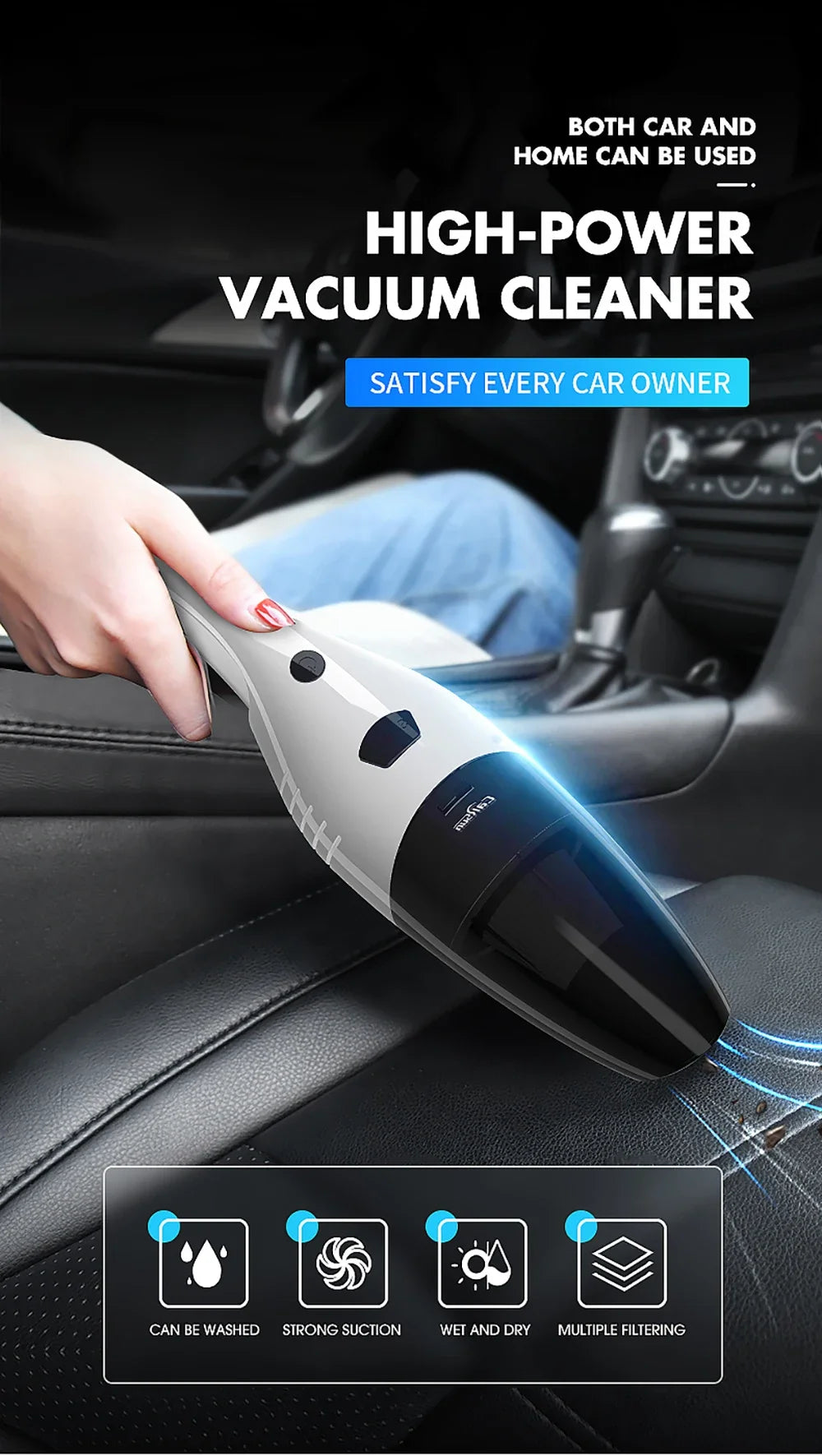 Mini Wireless Multi-Functional Car Vacuum Cleaner USB Rechargeable High Power Handheld Portable Car Vacuum Cleaner for Home Car