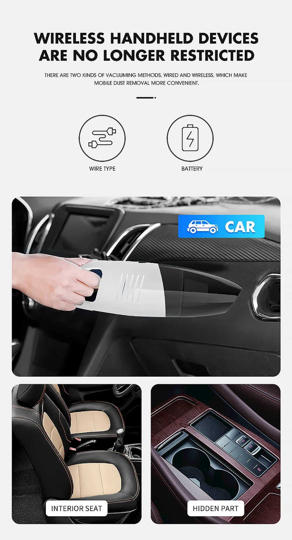 Mini Wireless Multi-Functional Car Vacuum Cleaner USB Rechargeable High Power Handheld Portable Car Vacuum Cleaner for Home Car