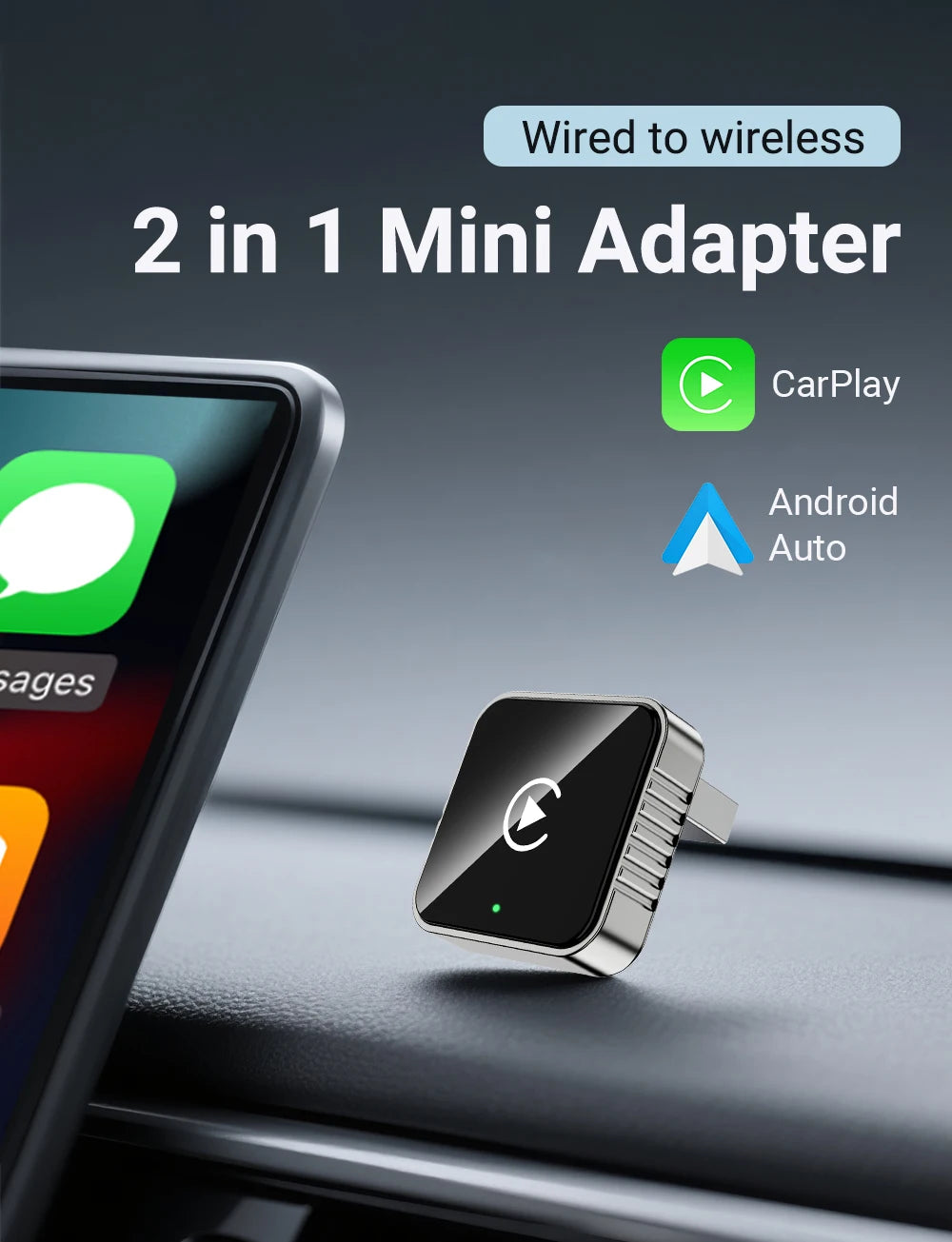 XUDA 2 in1 Wired to Wireless CarPlay Android Auto Adapter for OEM Car Stereo With USB Dongle Smart Mini Box Plug and Play Blueto