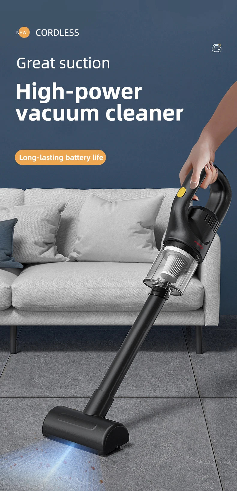 Portable Wireless Car Vacuum Cleaner Chargeable 120W High Power Vacuum Cleaner for Home and Car Dual Use Mini Cleaning Machine