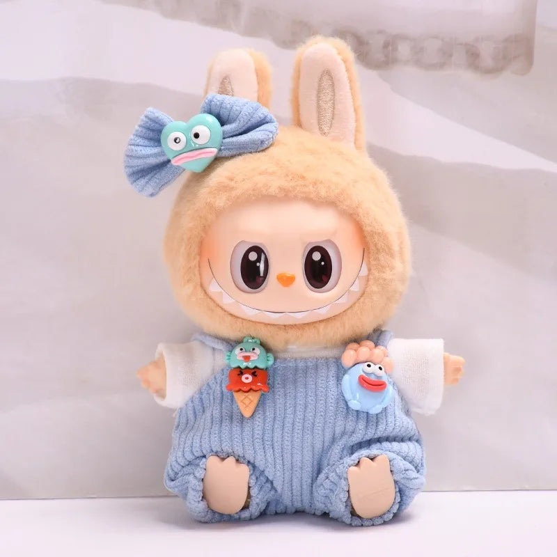 17cm Cute Mini Plush Doll'S Clothes Outfit Accessories For Korea Kpop Exo Labubu Idol Dolls donut overalls Clothing DIY Kid Gift