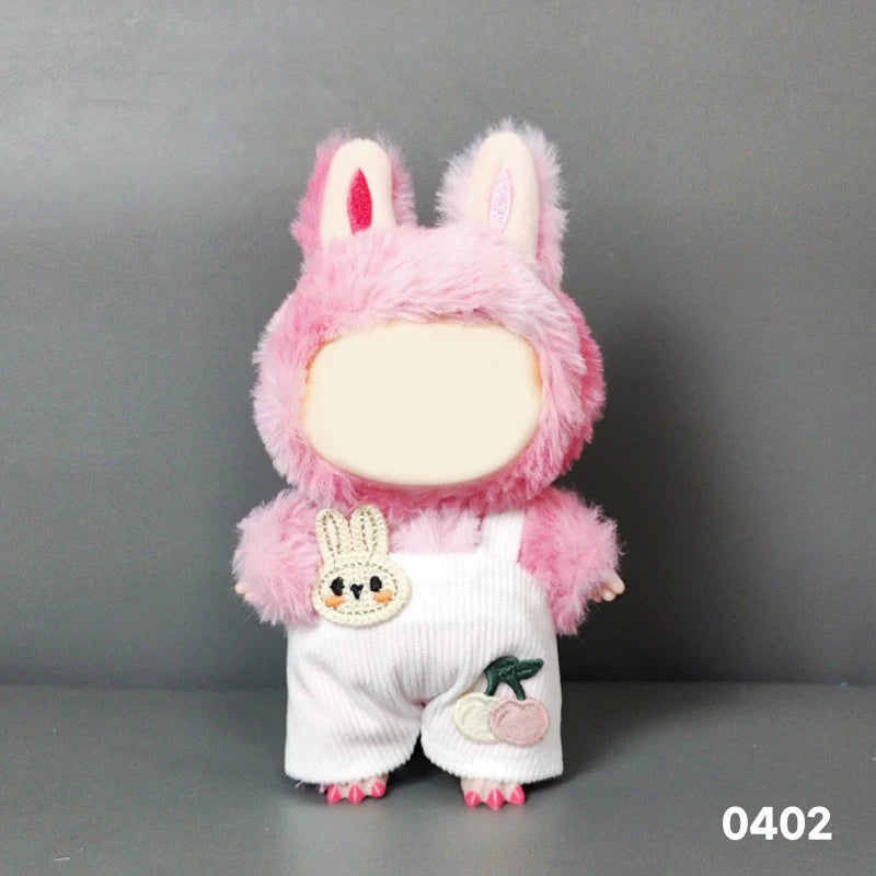17cm Mini Plush Doll'S Clothes Outfit Accessories For Korea Kpop Exo Labubu Idol Dolls Corduroy overalls T-shirt Clothing Gift