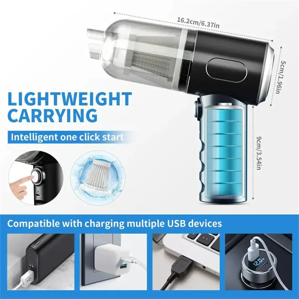 Car Wireless Handheld Vacuum Cleaner Dual Use for Small Home and Car 120W 6000PA High Power Powerful Rechargeable Vacuum Cleaner