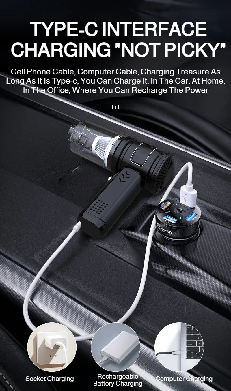 Wireless Rechargeable Car Vacuum Cleaner, Home & Car Dual Use Handheld Portable, High Power Strong Suction，Easy Clean for